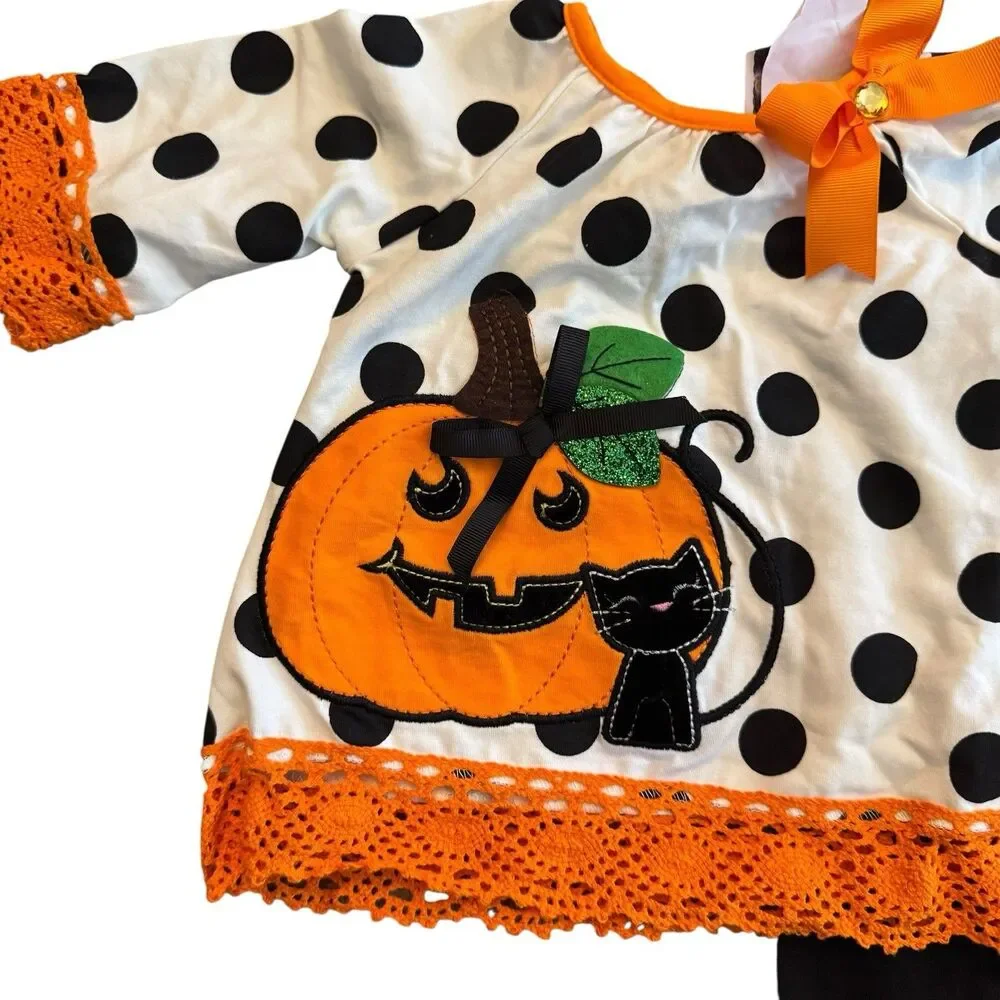 NWT Girls 6 Months Rare Editions Black Orange Halloween Theme Outfit pumpkin Cat